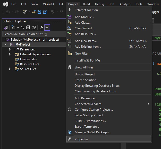 Project Properties access via Project Menu